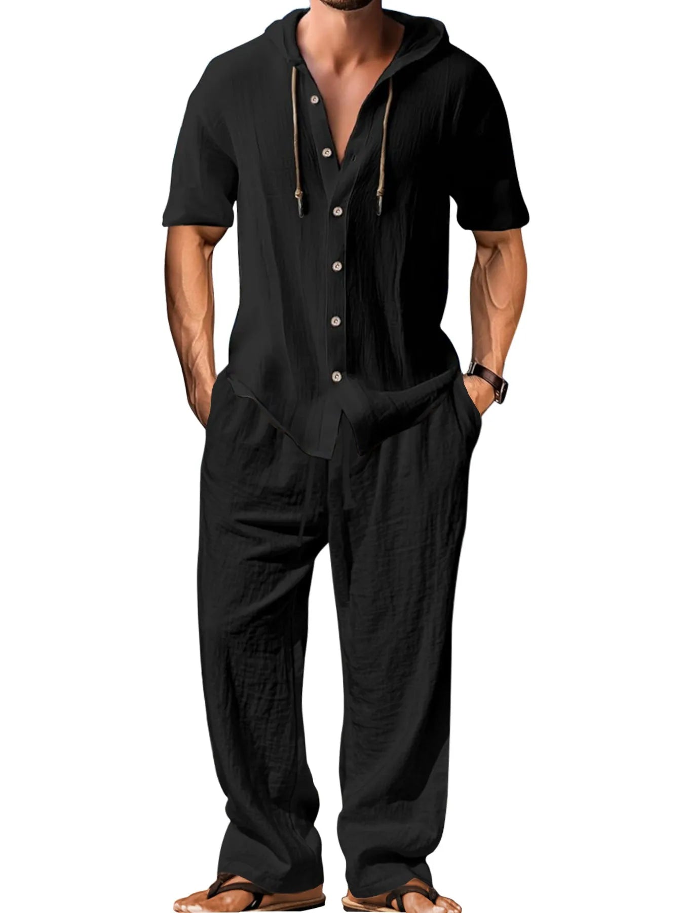 Men's grey cotton sports leisure suit with long sleeves and trousers on a hanger