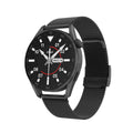 Smart watch with metal wristband showing Bluetooth call function and scan code support on 1.3-inch IPS display