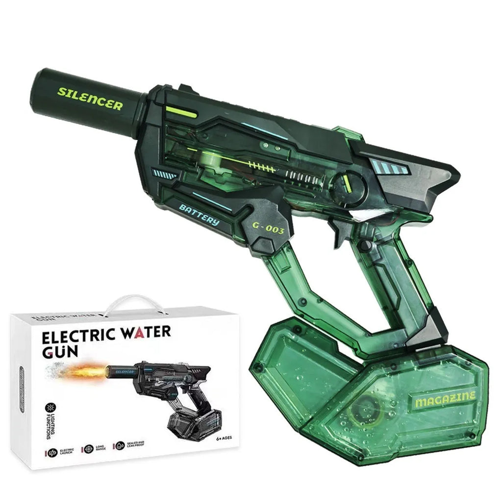 Electric continuous water gun in green plastic for teenagers outdoor summer water play