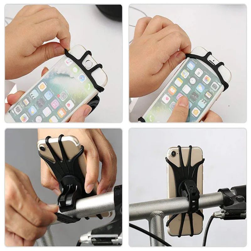 VUP Bicycle Stand Phone Holder Black with silicone strap and 360 degree rotation on a handlebar