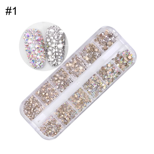 AB rhinestone decoration in 12-grid long strip box for nail art sequins