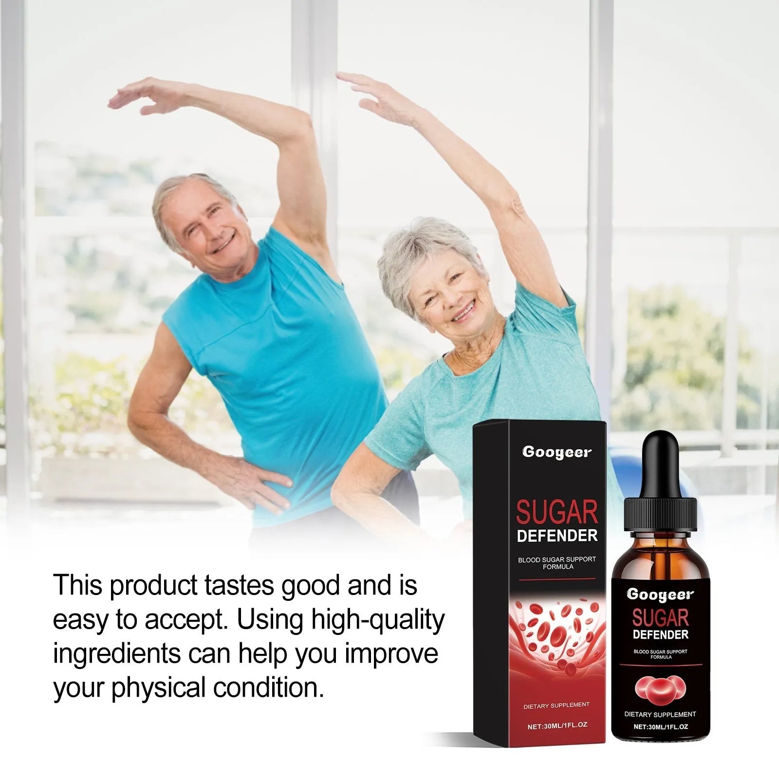 Googeer Body Care Drops supplement bottle with 30ml net content for vitality support.