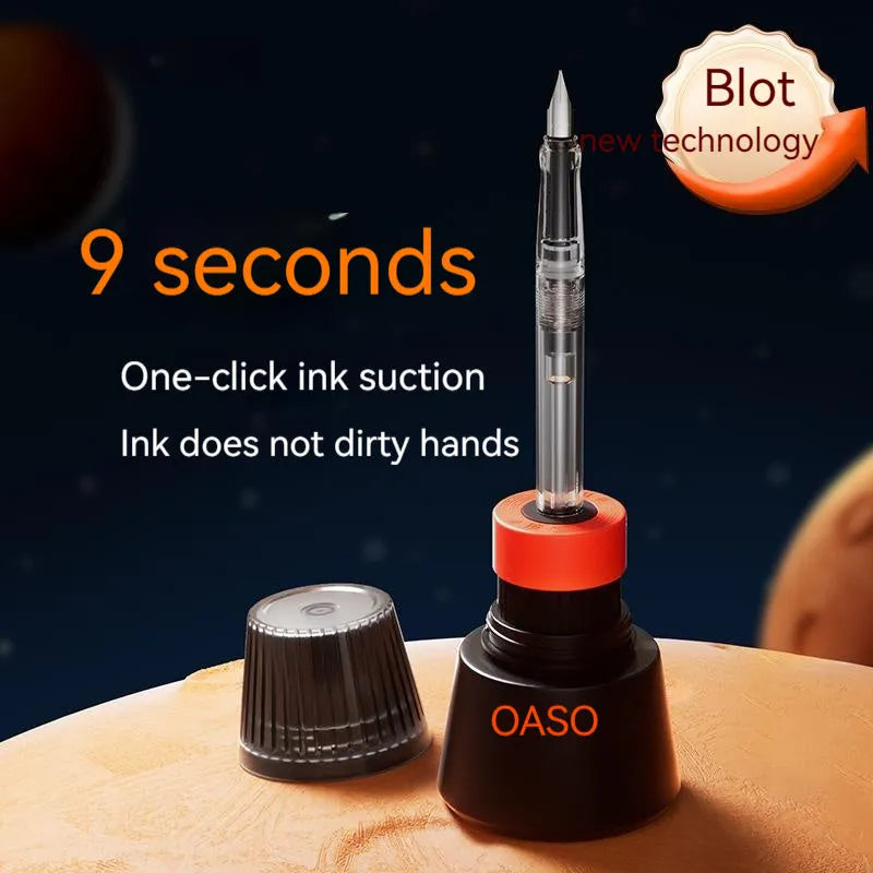 Automatic suction fountain pen with plastic barrel, stainless steel nib, and 40ml ink feeder