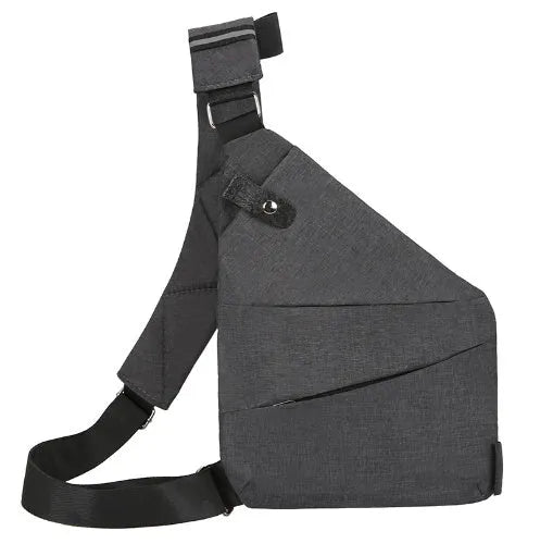 Men's canvas shoulder chest pack bag 20-35L black left shoulder style with zipper closure