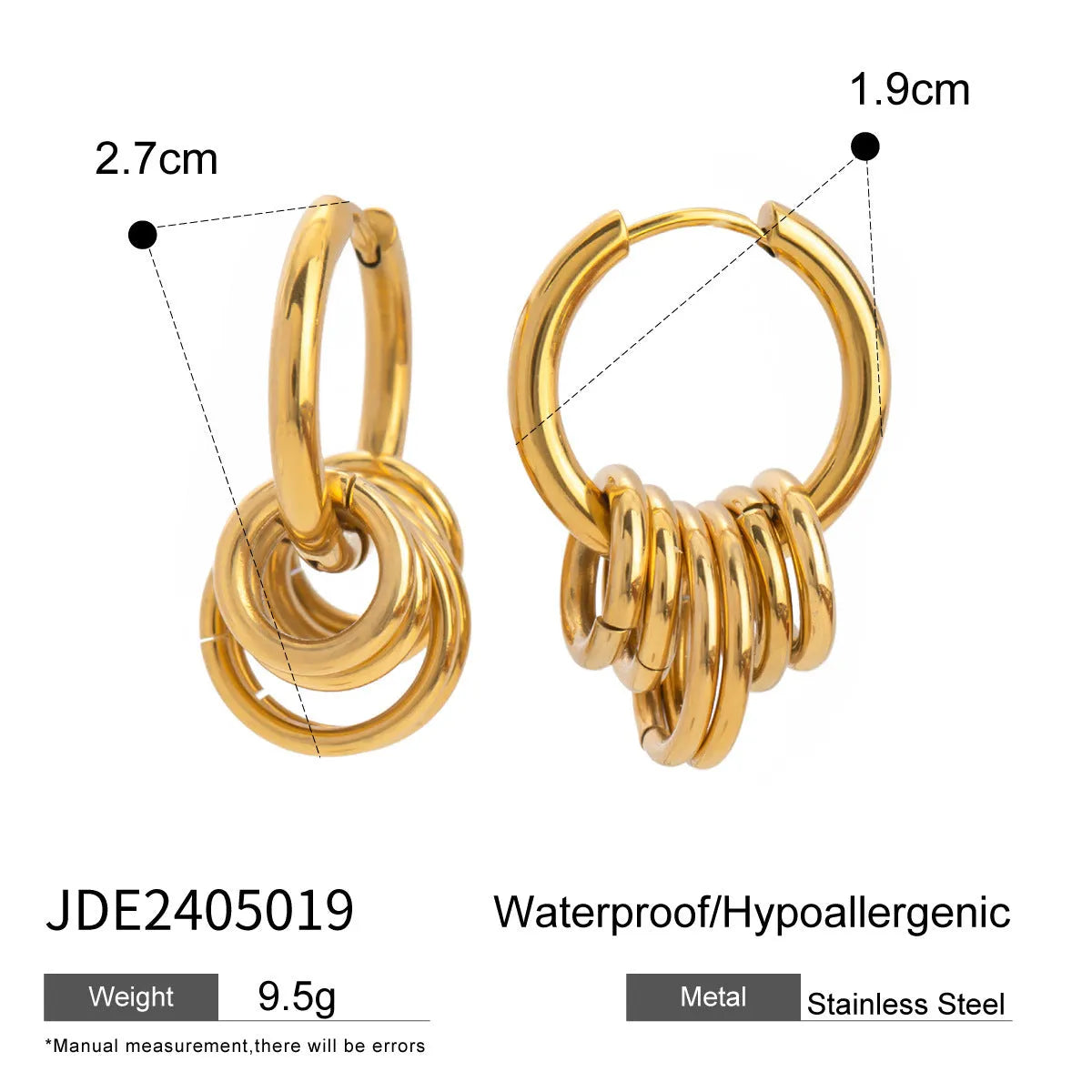 Stainless steel electroplated earrings in JDE2405019 colour matching unisex ins style jewellery