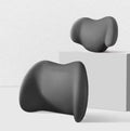Car headrest, neck support, and waist cushion set made from memory cotton foam in black, green, grey, or pink.