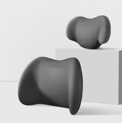 Car headrest, neck support, and waist cushion set made from memory cotton foam in black, green, grey, or pink.