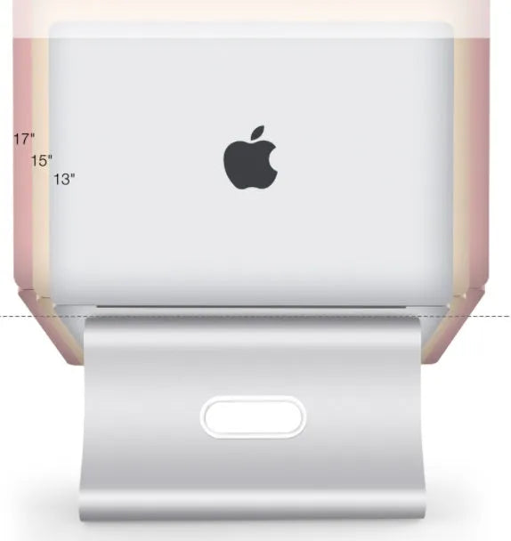 Desktop lazy bracket in gray and silver on a desk, measuring 26x24.3x19cm.