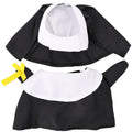 Black nun Halloween costume on small dog with complete outfit including headpiece