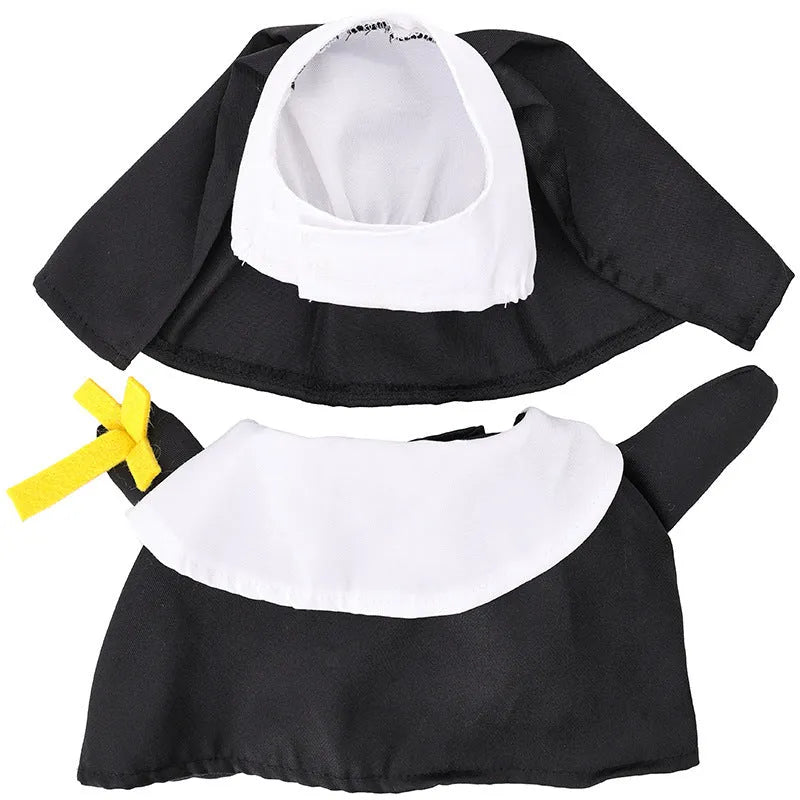 Black nun Halloween costume on small dog with complete outfit including headpiece