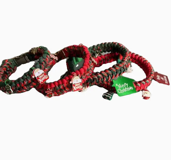 Green and red dog leash with metal P-chain, rope handle, and release buckle options