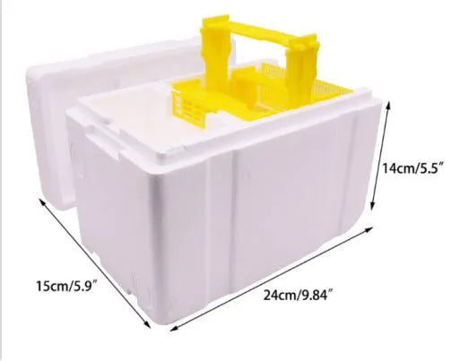 Set of three white EPS foam mini delivery boxes for queen bee rearing and breeding, with foam texture visible