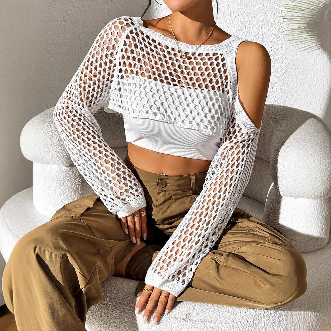 Mesh beach shirt with hollowed navel design in polypropylene fibre available in six colours