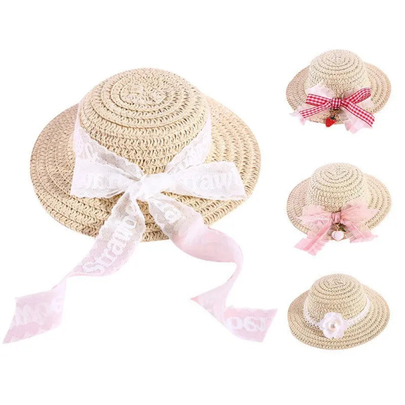 Handmade adjustable bow knot paper pet hat in cartoon style for dogs and cats, shown in multiple colours.
