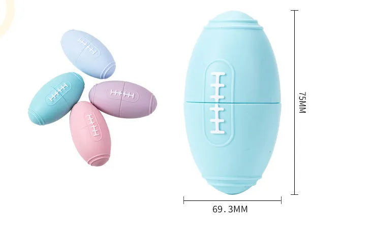 Silicone rugby-shaped dog tug toy in blue colour for interactive play and chewing