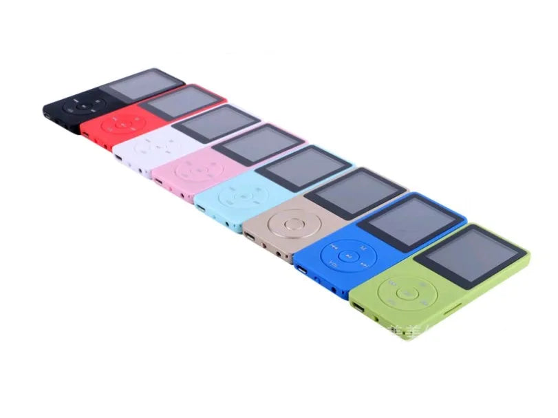 Black 1.8 inch screen MP4 player showing menu on colour display, next to headphones.