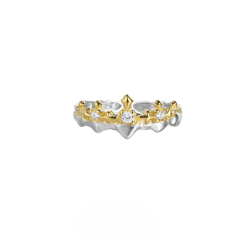 Adjustable opening Princess Knight couple ring in silver with electroplated finish