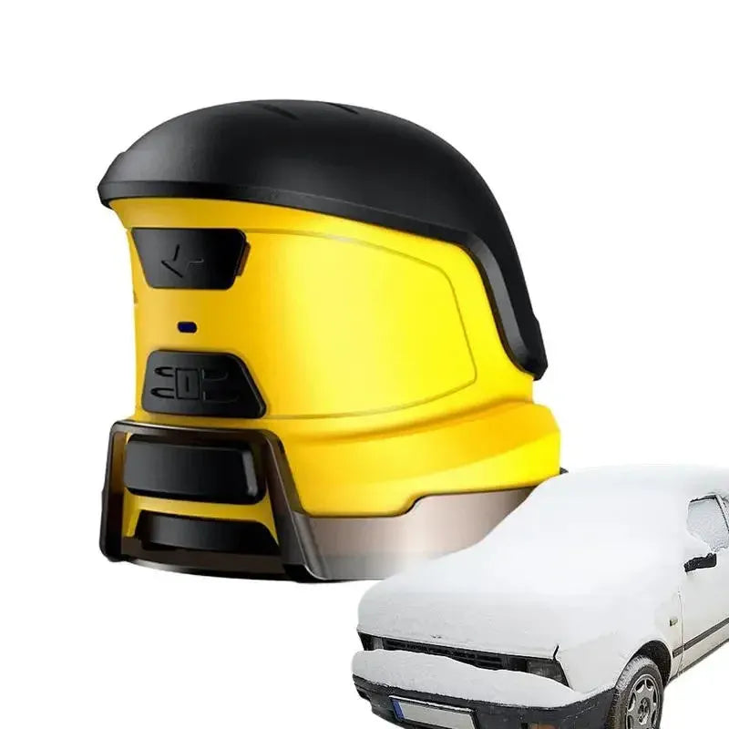 Yellow cordless electric snow scraper for car windows with USB charging cable