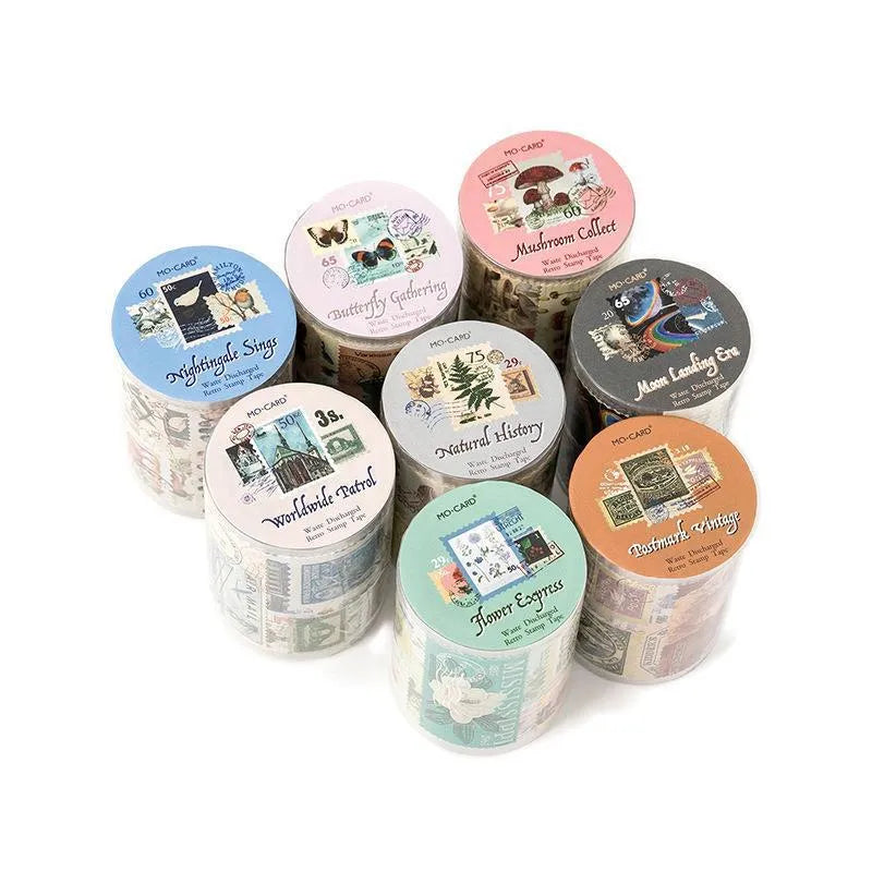 Coated paper stamp roll for retro journal decoration, 55mm wide, 2m long, four colour collections
