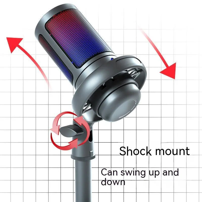 Condenser microphone with RGB lighting in black, white, or pink colours with USB cable