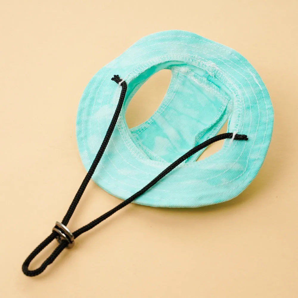 Pet sun protection bucket hat with anti-off adjustable string clip in polyester for dogs and cats