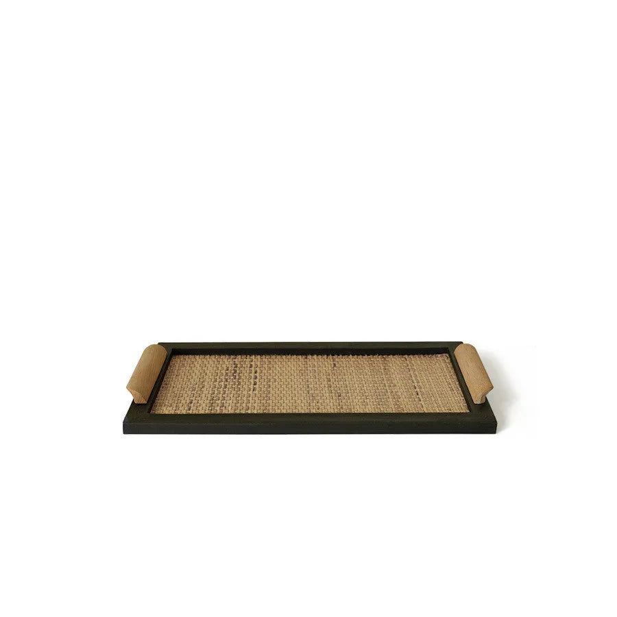 Natural pine wood compartment tray with separate sections for tea and snacks