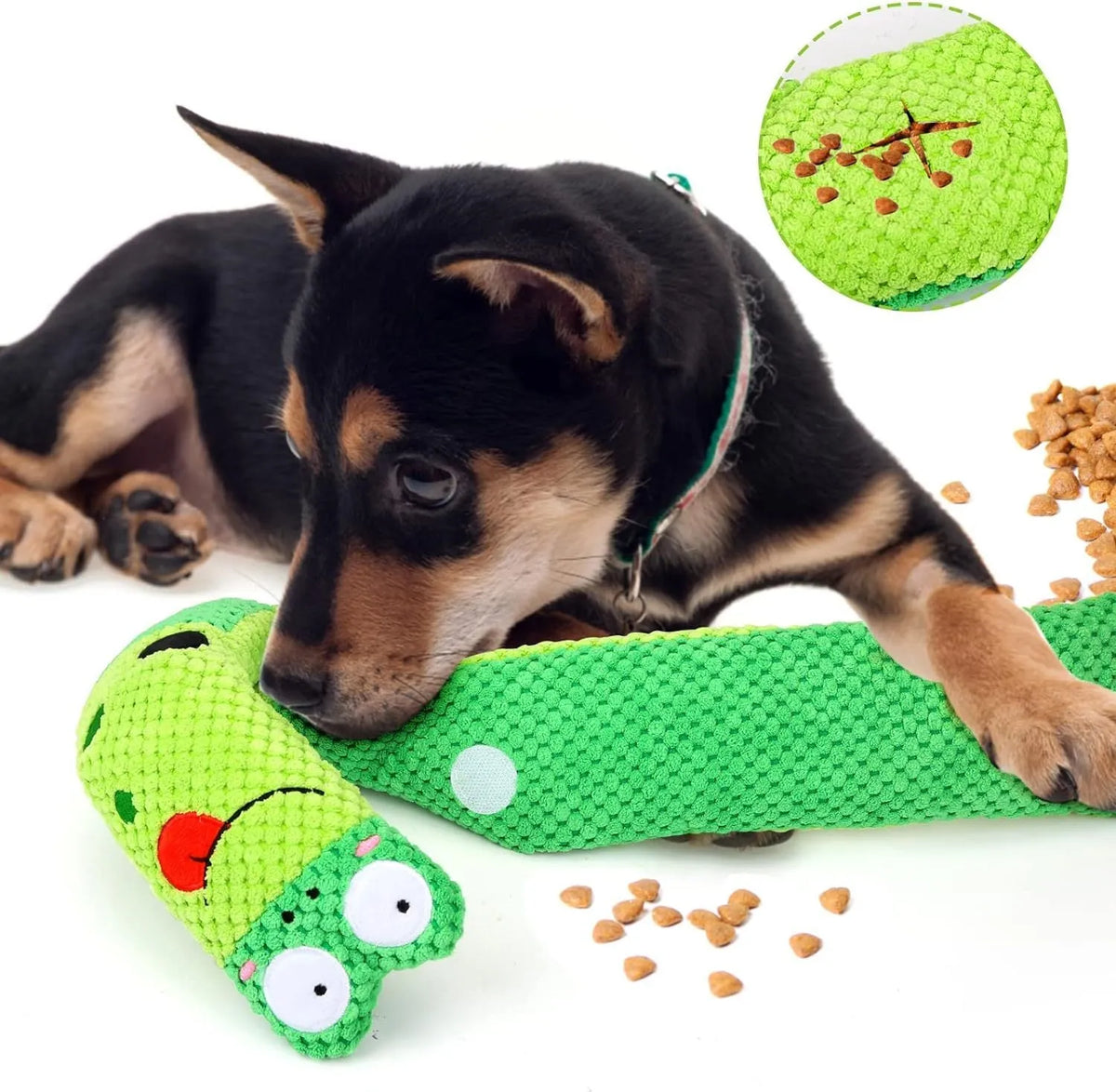 Squeak dog toy in snail shape with velvet texture for snuffle foraging and IQ training