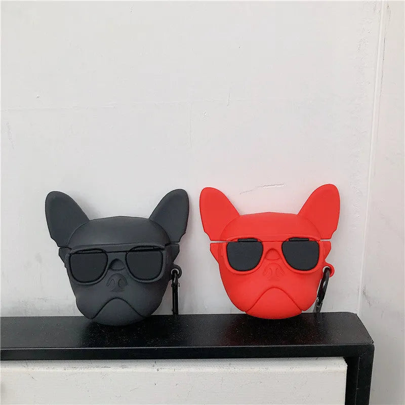 Cartoon animal silicone protective cover for AirPods 1/2 case in black with hook