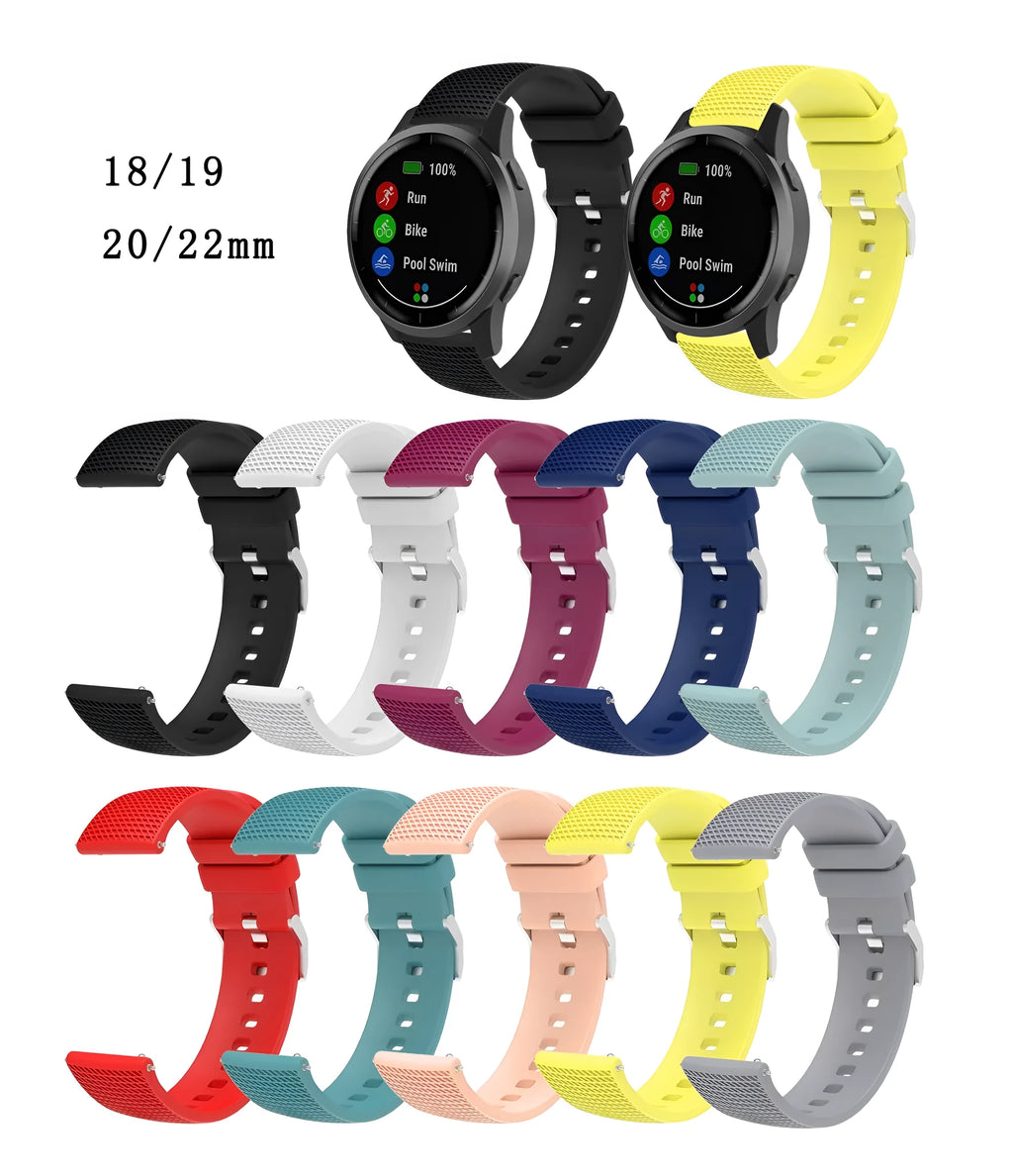 Grid pattern silicone watch strap compatible with Vivoactive 4 GTS GT3 in multiple colours and widths 18mm 20mm 22mm