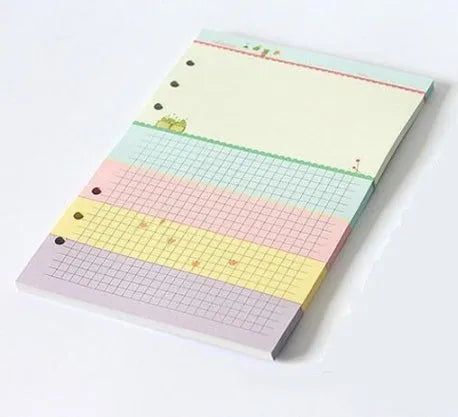 Coloured A5 A6 binder filler paper sheets with various page styles for planners and diaries