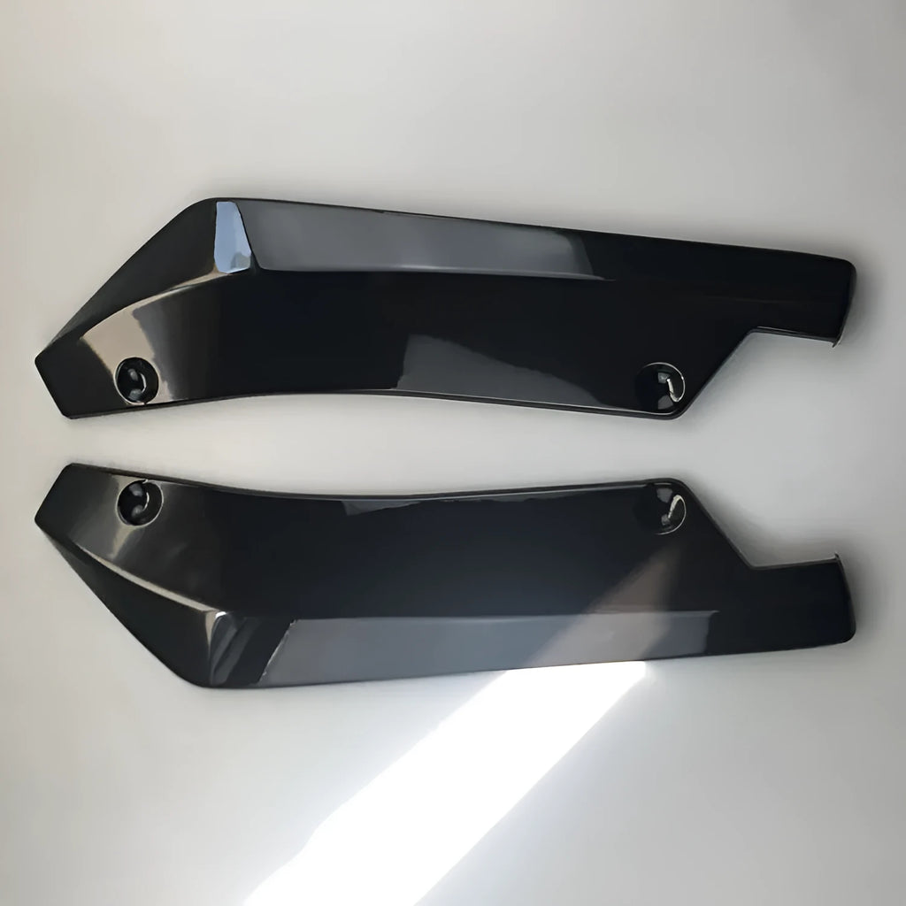Pair of light black water transfer carbon fibre style PP rear spoiler pieces with screws on car rear