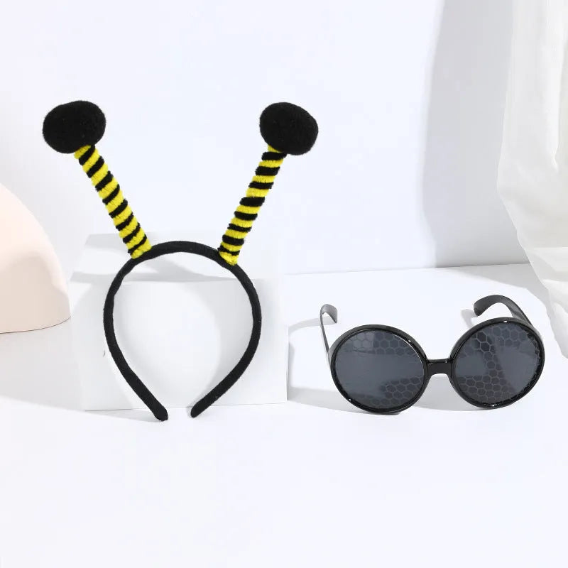 Children's bees fancy dress set with cloth headband and matching glasses in yellow