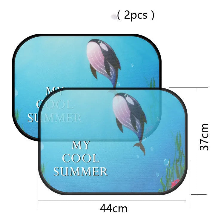 Pair of electrostatic car side window sunshades with animal design on nylon mesh