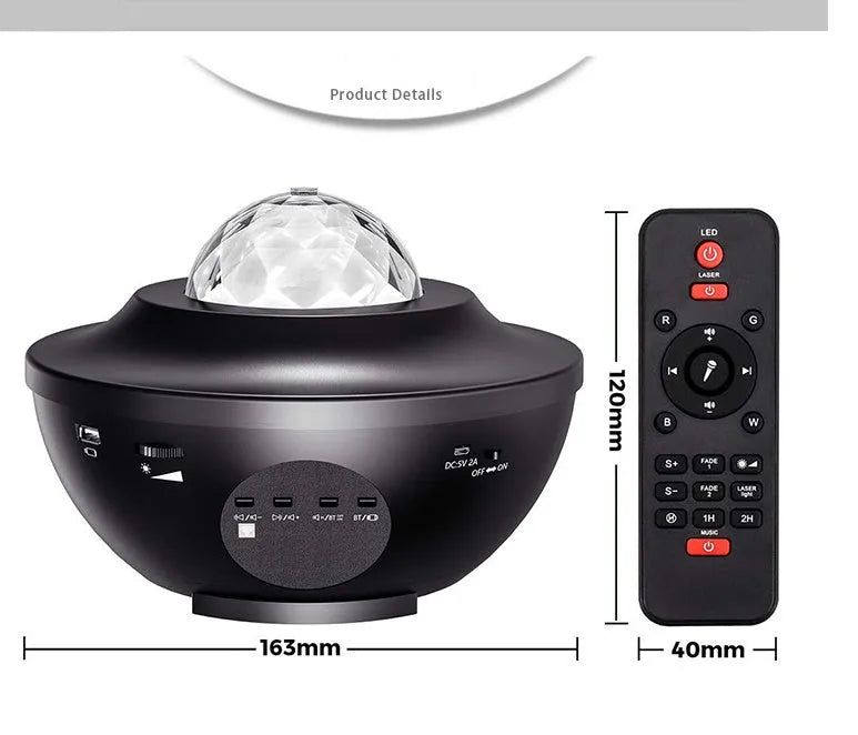 USB music player LED night light galaxy starry sky projector with Bluetooth remote control and 10 colours 360° rotation