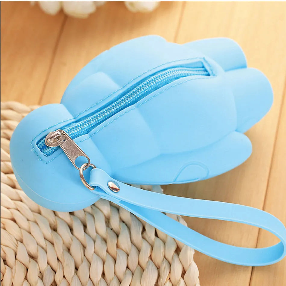 Large capacity silicone pencil case in blue with 20x13cm size, open showing pens and pencils inside