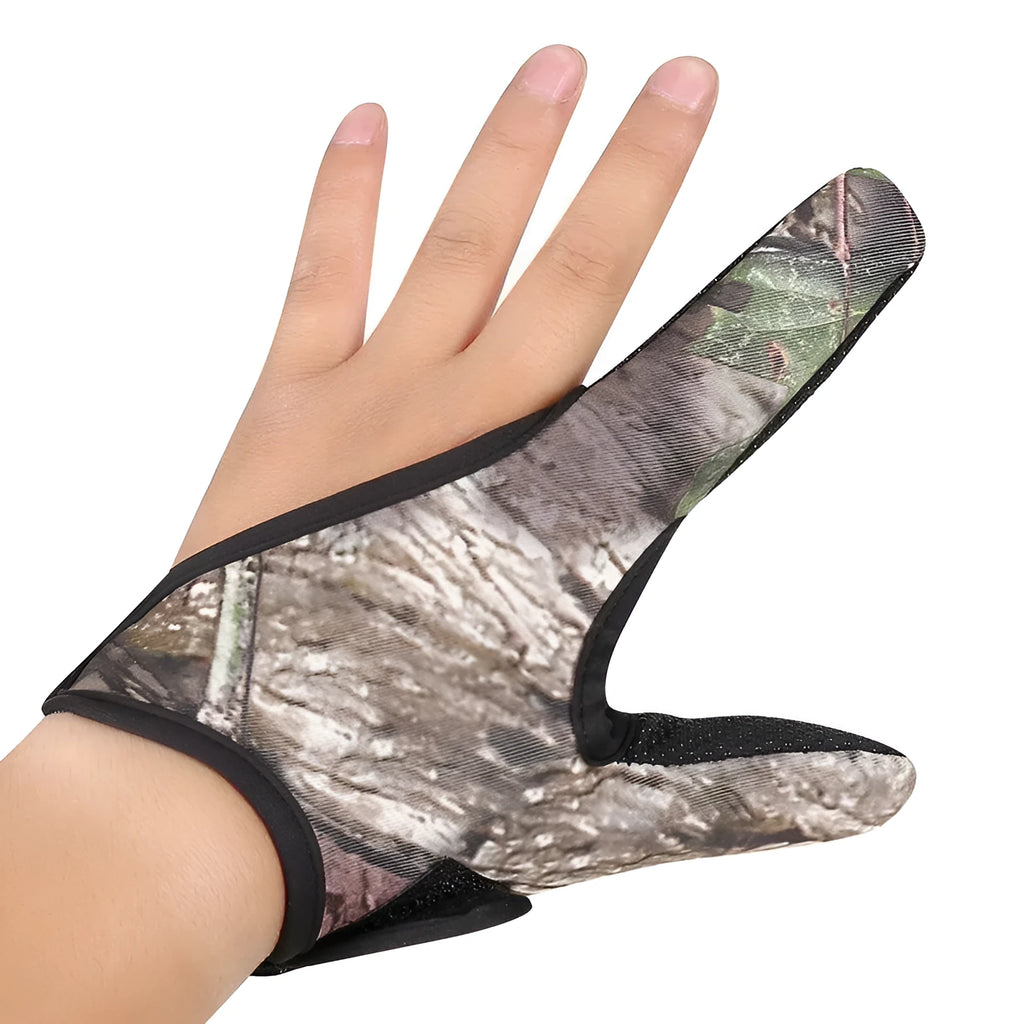 Two-finger fishing glove showing diving cloth back and microfiber palm in free size