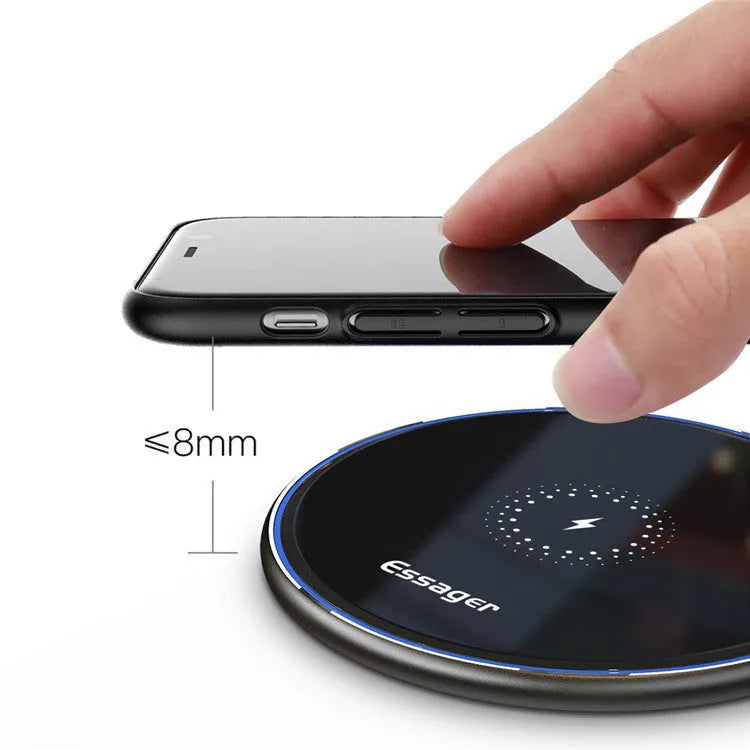 Round desktop wireless charger with mirror finish, acrylic and aluminium alloy body, black or white, 10W or 15W