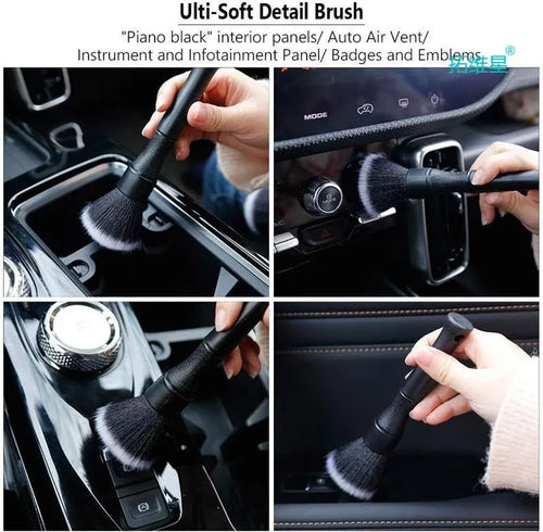 Black car detailing brush with super soft pig hair bristles shown in two sizes: 240mm and 160mm.
