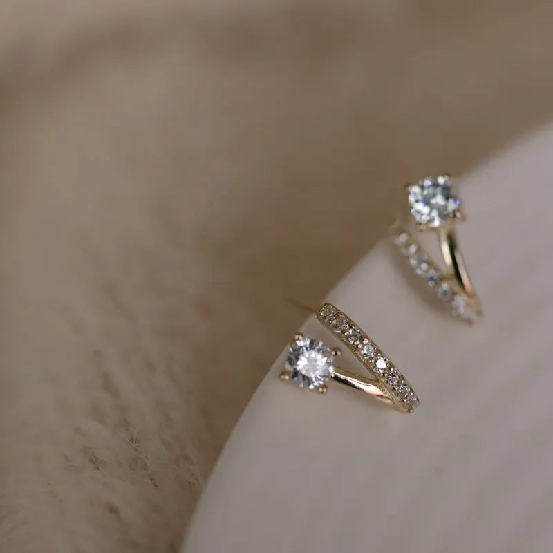Pair of silver plated geometric earrings for women, gold pair price colour, Korean style, with silver ear nails
