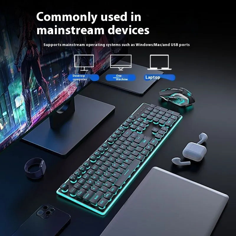 Wireless Bluetooth keyboard with mute button and RGB lighting measuring 440mm