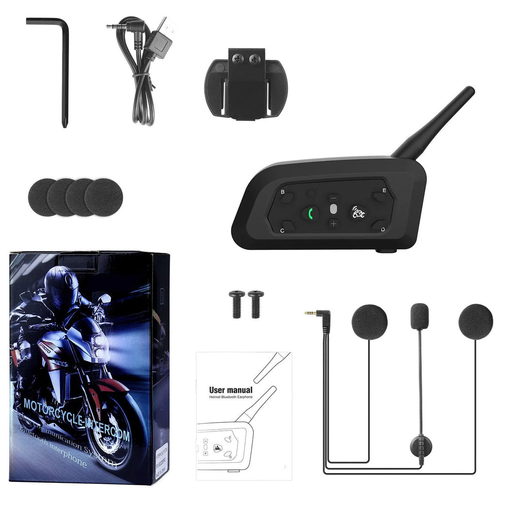 All Five V6 Pro motorcycle helmet Bluetooth intercom with mounting clip and headphones