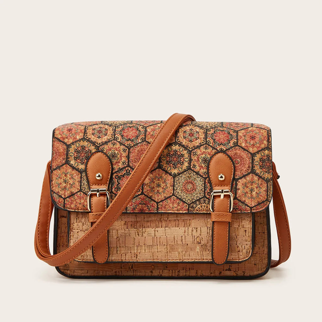 Women's printed one-shoulder crossbody bag in large capacity design with PU leather construction