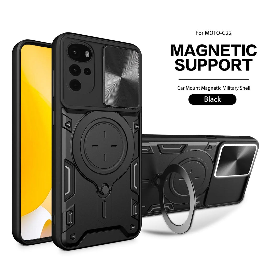 Motorola bracket sliding window phone case in black with magnetic suction and anti-fall TPU PC back cover