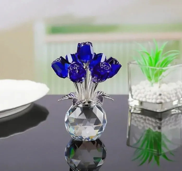 Handmade geometric crystal rose glass craft in Chinese style, shown in one of seven available colour options.