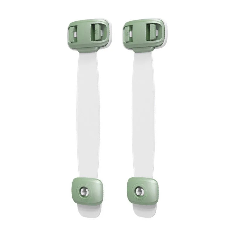 Adjustable child safety cabinet lock with strap and 3M adhesive backing