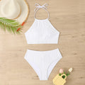 Women's high waist conservative swimsuit bikini set in solid colour