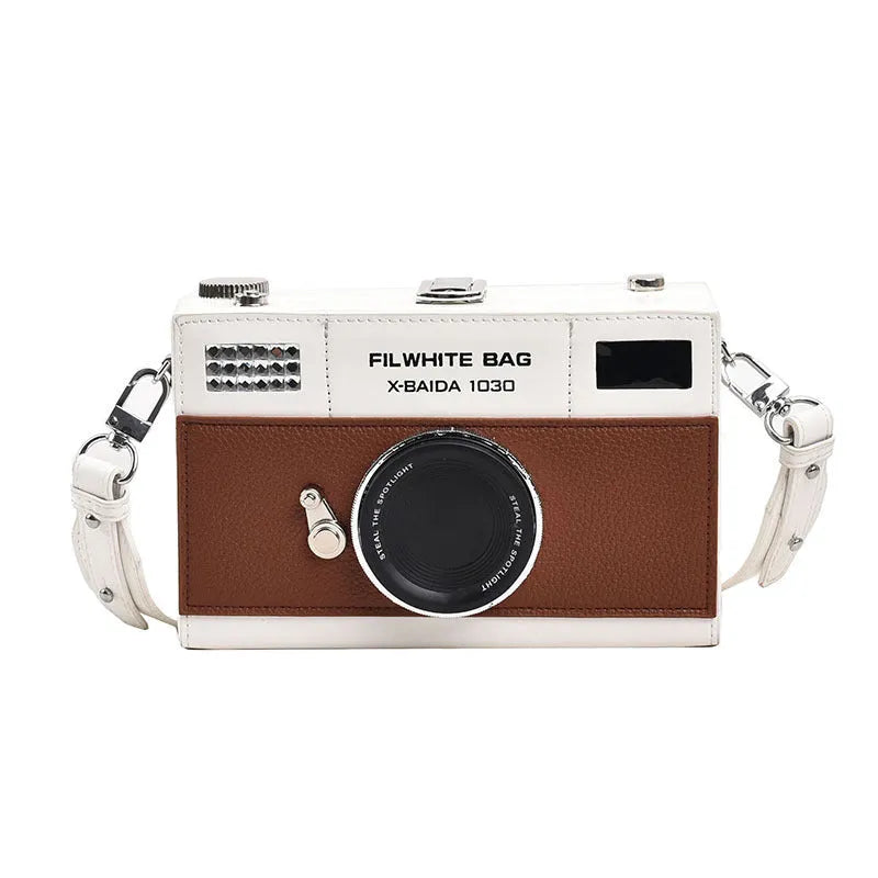 Soft PU mini crossbody camera bag in a horizontal square shape with a single strap.