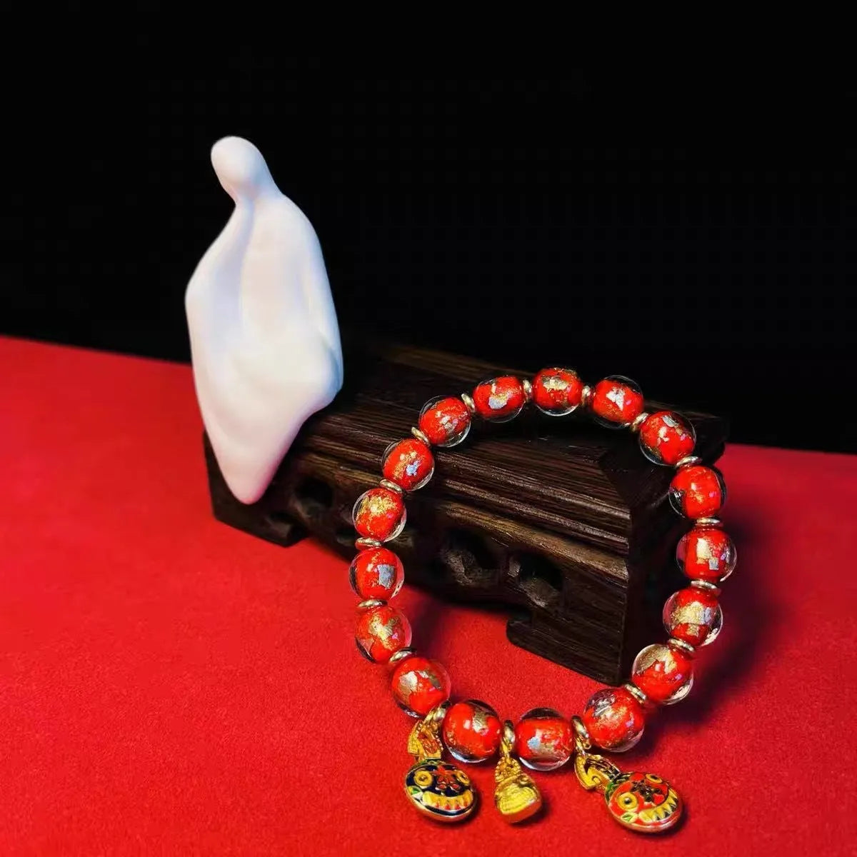 Ancient French Glaze Year Bracelet with geometric glass beads and auspicious patterns in multiple colours.
