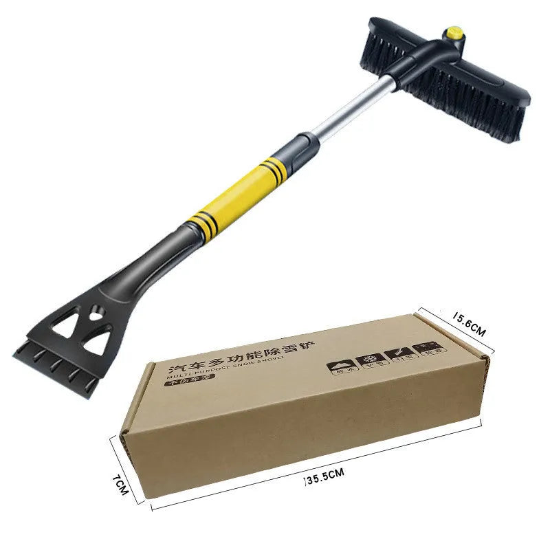 Vehicle mounted three-in-one snow shovel with telescopic handle for car windscreen clearing