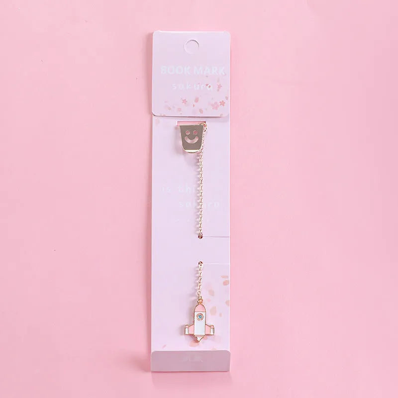Metal bookmark with cartoon pendant in choice of animal and object designs
